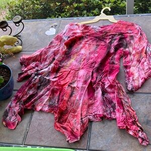 Women's Pink Tie-Dye Flowing Tunic Top